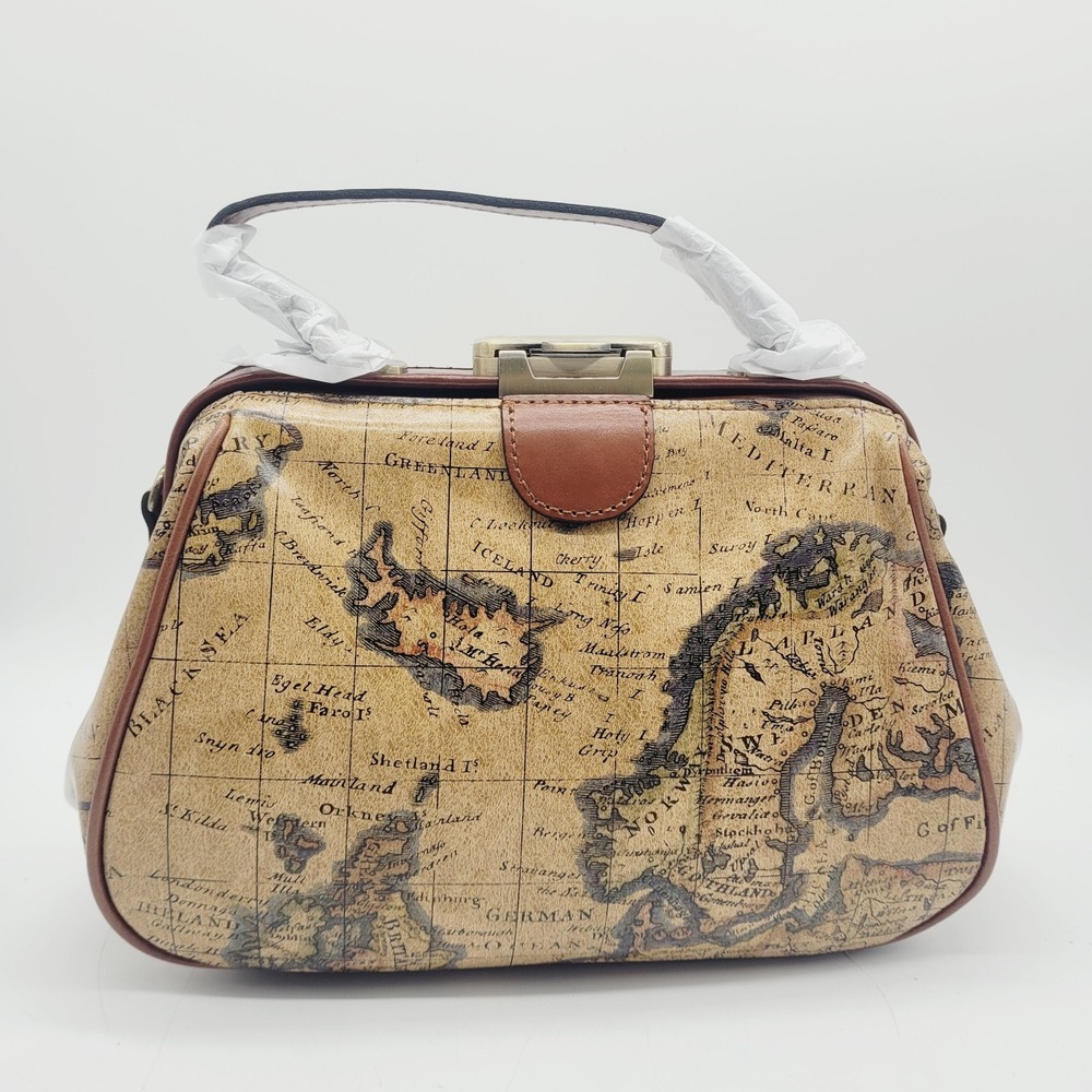 Gracchi Genuine Leather Satchel Purse – European‎ Map – One Size
